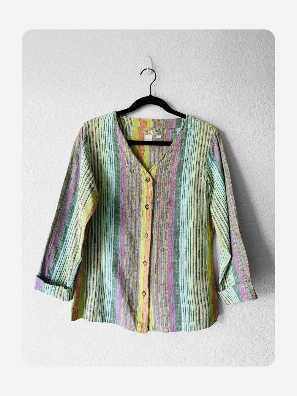 ★ The Territory Ahead Boho 100% Cotton Striped Colorful Button Down Blouse M ★